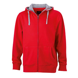 JAMES & NICHOLSON Unisex Sweat-Jacke mit Kapuze, rot, L
