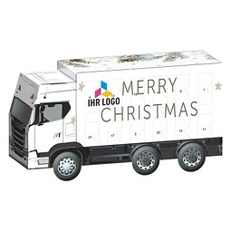 Adventskalender LKW,  Alpenmilch-Schokotäfelchen, Tannenzweige