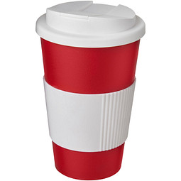 Americano® 350 ml Isolierbecher mit Schutzring & auslaufsicherem Schraubverschluss, rot/weiß