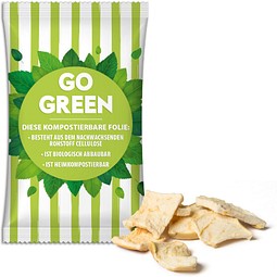 Apfelchips, 15 g, weiße kompostierbare Folie, inkl. Druck