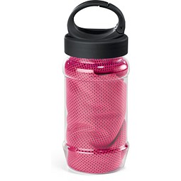 ARTX PLUS. Sporthandtuch aus Polyamid und Polyester mit Flasche (440 mL) aus PP und PET und einem integrierten Karabinerhaken am Deckel, Rosa
