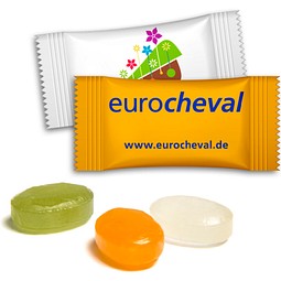 Bonbons im Flowpack, 3 g, Tutti-Frutti, Folie transparent, inkl. Druck