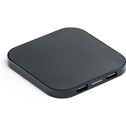 CAROLINE. Superschnelles 15W wireless Ladegerät mit HUB 2 USB-A Anschlüssen aus Recyceltes ABS (60% rABS), Schwarz