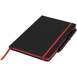 DIN A5 schwarzes Notizbuch mit farbigem Rand, schwarz,rot