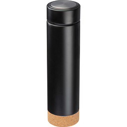 Doppelwandige Vakuum-Trinkflasche mit Teesieb und Basis aus Kork 450 ml, schwarz