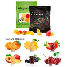 Minitüte, 15 g, Trolli Fruchtgummibären, 30% Fruchtsaftqualität, inkl. Druck, weiße Folie mit Papieranteil