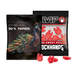 Minitüte Sonderform, 10 g, Trolli Fruchtgummi, inkl. Druck, weiße Folie mit Papieranteil