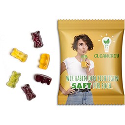 Fruchtsaftbärchen im Werbetütchen, 15 g, Folie transparent, inkl. Druck