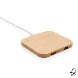 Zertifiziertes kabelloses 5W-Charger aus Bambus mit USB, braun