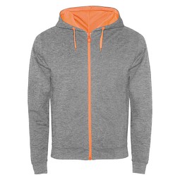 Fuji Kaputzensweatjacke Unisex, heather grau / Fluor Orange, 2XL