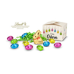 Buntes Lindt Osternest, Lindt-Osterhase mit 10 Eiern, auch in individueller Pralinenschachtel