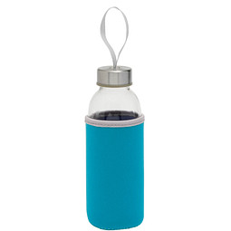 Glasflasche mit Hülle, 450 ml, hellblau