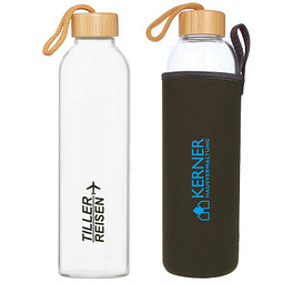 Glasflasche Bamboo mit Hülle, 1000 ml, transparent