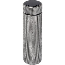 Große Edelstahltrinkflasche mit Strassstein-Akzenten , silbergrau