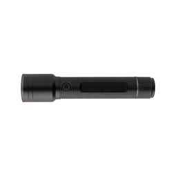 Große Gear X Taschenlampe aus RCS recycelt. Alu mit USB-Akku, schwarz
