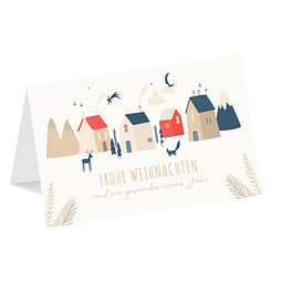 Grußkarte Weihnachten, Motiv Weihnachtsdorf, ohne Innendruck