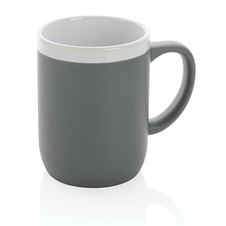 Keramiktasse mit weißem Rand, grau, weiß