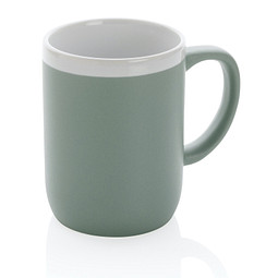 Keramiktasse mit weißem Rand, grün, weiß