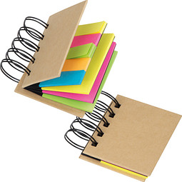 Kleines Ringbuch mit Haftmarkerstreifen und Haftnotizen, braun