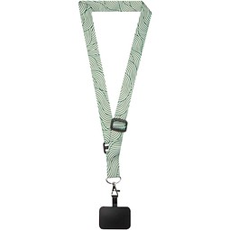 Lyra Verstellbares Lanyard aus RPET mit Telefonhalterung und Sublimationsdruck, schwarz
