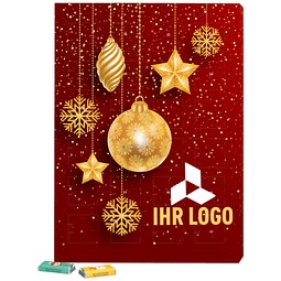 Marken Wand Adventskalender, Alpenmilch-Schokotäfelchen, Christbaumkugeln Gold
