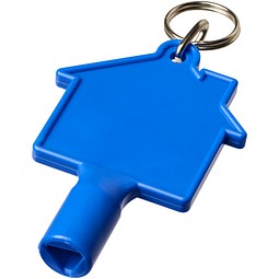 Maximilian Universalschlüssel in Hausform als Schlüsselanhänger aus recyceltem Kunststoff, blau