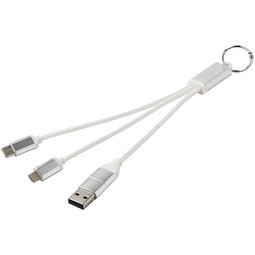 Metal 4-in-1 Ladekabel aus recyceltem Aluminium mit Schlüsselanhänger, silber