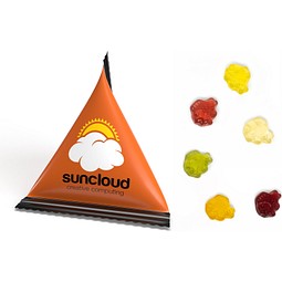 Mini Tetraeder Fruchtgummi, 10 g, Fisch, Folie transparent, inkl. Druck