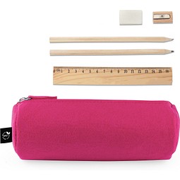 NOMAD. Mehrzwecketui aus Filz mit Lineal, Bleistiften, Radiergummi und Spitzer, Rosa