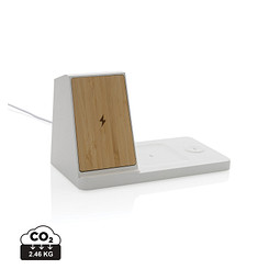 Ontario 15W 3-in-1 Charger aus RCS rec. Kunststoff & Bambus, weiß