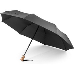 RIVER. Faltbarer Regenschirm aus recyceltem Polyester (100% rPET) 190T Pongé mit automatischer Öffnung und Schließung, Schwarz