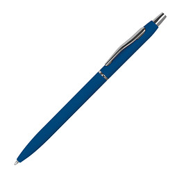 Schlanker, gummierter Kugelschreiber, schwarze Mine, blau