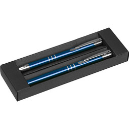 Schreibset bestehend aus einem Kugelschreiber und einem Rollerball, blau
