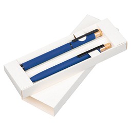 Schreibset mit Kugelschreiber und Rollerball aus recyceltem Aluminium , blau