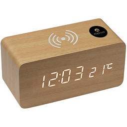 Schreibtischuhr mit intergriertem Wireless Charger, hellbraun