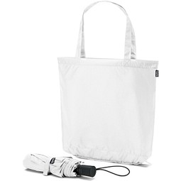 SKYLAR. 2-in-1-Regenschirm mit Einkaufstasche inklusive. Dieser ist aus recyceltem Polyester, Weiß