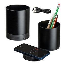 Stifteköcher mit Wireless Charging , schwarz