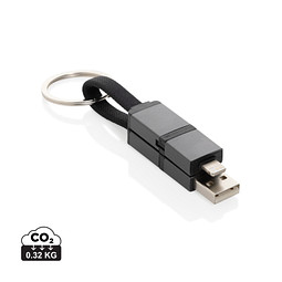 Terra 4-in-1 Schnellladekabel für den Schlüsselbund aus rAlu, grau