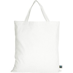 Fairtrade Baumwolltasche mit kurzen Henkeln, weiß