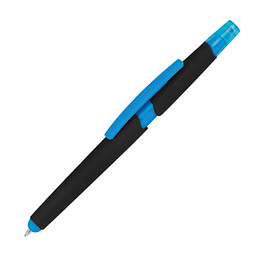 Touch-Kugelschreiber mit Textmarker, blaue Mine, hellblau