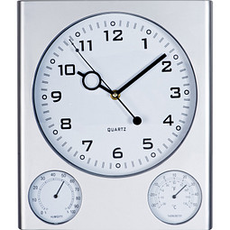 Wanduhr mit Hygrometer und Thermometer aus Kunststoff, grau