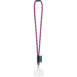 WATFORD. SET Lanyard TUBE Long (Ø 7 mm) mit 9 mm Auslösekarabiner, Ø 7 mm Sicherheitsverschluss und 91 x 68 mm starrem Ausweis-/Kartenhalter, Rosa Hexachrome/Königsblau