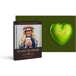 Werbekarte mit Lindt Schokoladen Herz 20 g, grün, inkl. Druck