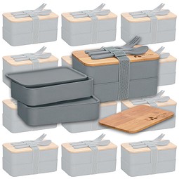 Werbe-Sparset Doppel-Lunchbox Emma, 30-tlg., inkl. Gravur, grau