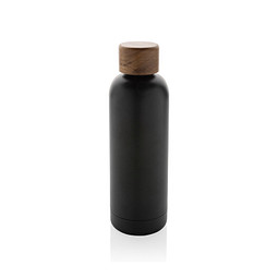 Wood Vakuumflasche aus RCS recyceltem Stainless-Steel, schwarz