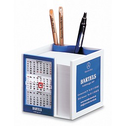 Tischkalender Zettelbox 2026/2027, weiß/blau