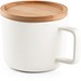 FANGIO. Tasse aus Keramik 220ml mit Deckel aus Bambus, der als Untersetzer dient, Weiß