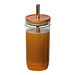 Glasbecher mit Bambusdeckel und Trinkhalm, transparent