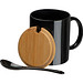 Keramiktasse mit Löffel und Bambusdeckel, schwarz