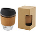 Lidan 360 ml Becher aus Borosilikatglas mit Korkgriff und Silikondeckel, schwarz